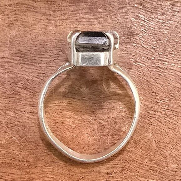 Coffin Shape Black Rutile Gemstone .925 Sterling Silver Ring Size 11 - Picture 5 of 7